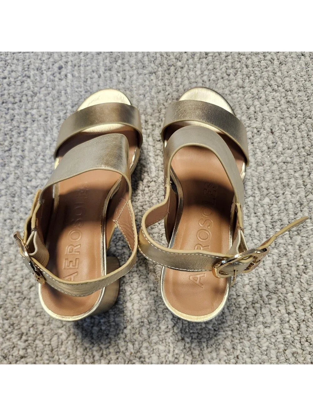 Aerosoles Camera Gold Leather Upper Heel Sandals Size 6M